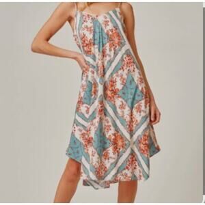 NWT Andrée by Unit Floral Stripe Sundress Spaghetti Strap Boho Dress Asymmetric